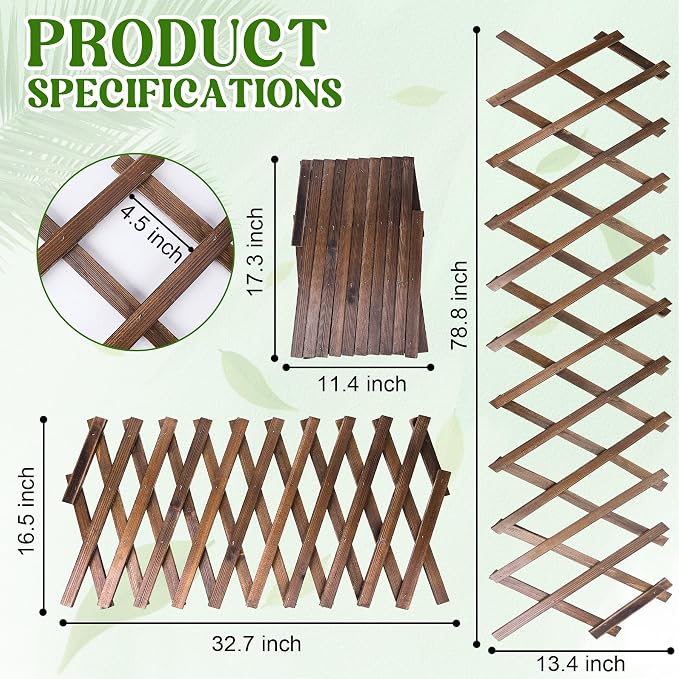 Wood Lattice Fence Panels for Outside 13.4"x78.8" Expandable Natural Wooden Wall Trellis Board Decorative Lattice Trellis Frame for Climbing Plants Vine Ivy Rose Outdoor Balcony Garden 4 Pcs