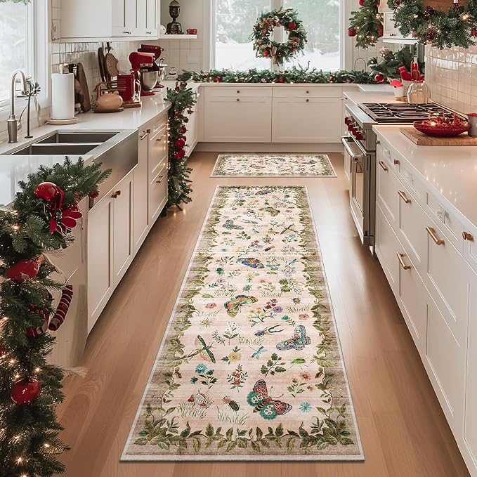 Machine Washable Hallway Runner Rugs: 2'6"x8' Kitchen Runner Stain Resistant Non Slip Low Pile Soft Carpet Rug Runners for Hallways Indoor Entryway Kitchen Laundry Room Bedroom Bathroom Farmhouse