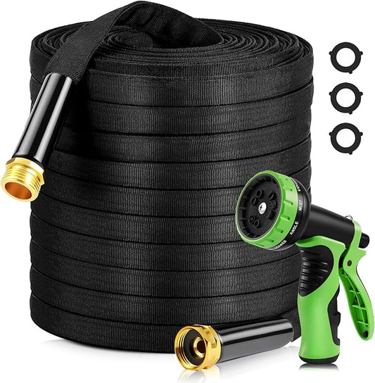 50FT Non-Expandable Garden Hose Lightweight Flexible Water Hose With Sprayer Nozzle High Pressure Kink Resistant & Leakproof Durable Portable For Yard Garden Lawn