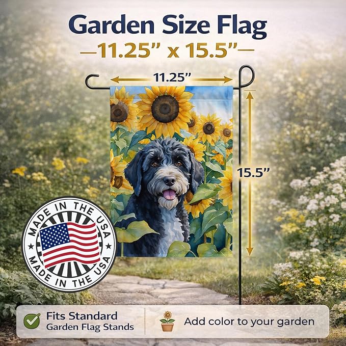 Caroline's Treasures DAC6143GF Portuguese Water Dog in Sunflowers Garden Flag Mailbox Flag Decorative Yard Flag Banner Outside Patio Artwork Yard Flower Beds, Garden Size, Multicolor