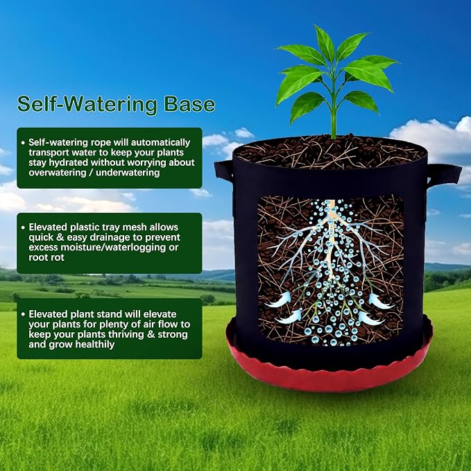 8 Pack 16 inch Self Watering Base for Fabric Grow Bag, Self-watering Plastic Elevated Plant Saucer Stand, Automatic Watering Tray for Non-woven Planter Flower Pot Growth Tent Greenhouse Indoor Outdoor