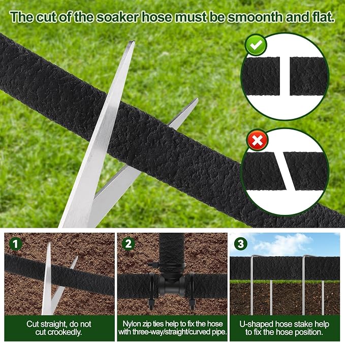 Kalolary 100FT Soaker Hose Kit 1/2" Drip Hose for Garden 80% Water Saving Drip Hose with Connectors Valve End Plug Drip Irrigation System Kit for Flower Bed Lawn Garden