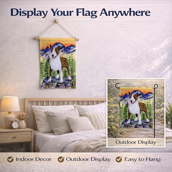 Caroline's Treasures SS8167GF Bull Terrier Garden Flag Mailbox Flag Decorative Yard Flag Banner Outside Patio Artwork Yard Flower Beds, Garden Size, Multicolor