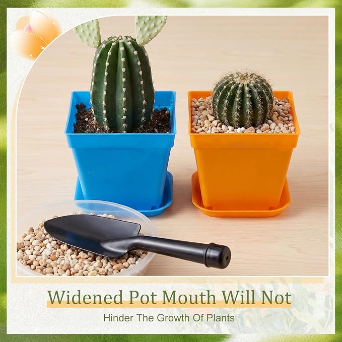 Amyhill 100 Pcs 4 Inch Flower Pots Square Plants Nursery Pot Plastic Plant Seedling Pots Small Nursery Transplanting Planter Container with Saucer for Indoor Succulent Balcony Garden (Colorful)