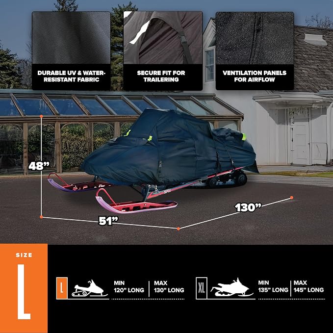 Budge Sportsman Trailerable Snowmobile Cover, Heavy-Duty Waterproof Polyester, Fits Snowmobiles up to 115" L x 51" W x 48" H, Black