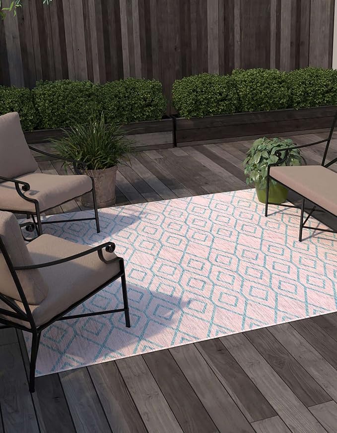 Jill Zarin Outdoor Collection Area Rug - Turks and Caicos (10' 8" Square Pink and Aqua/Light Blue)