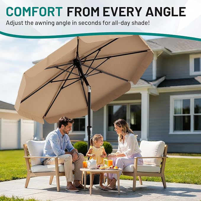 AreShark 9FT Valance Patio Umbrella, Outdoor Table Umbrella with Tilt and Crank, Outdoor Market Umbrellas W/ 8 Sturdy Ribs UV Protection for Garden, Deck, Backyard and Pool, Beige