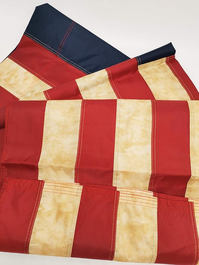 USA Tea Stained American Betsy Ross Flag 3x5 FT Nylon Polyester Embroidered Stars and Sewn Stripes 13 Stars Banner