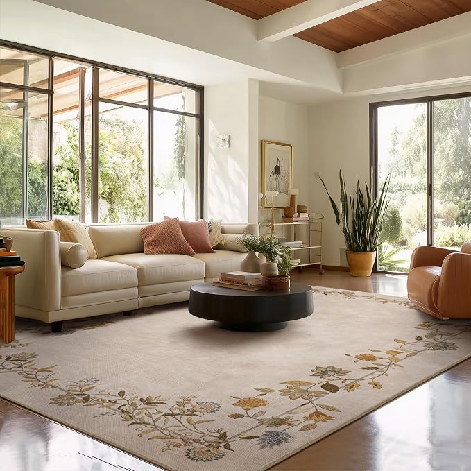 9x12 Area Rug for Living Room: Washable Rugs Stain Resistant Non Slip Low Pile Ultra Soft Faux Wool Lightweight Large Rugs for Bedroom Dining Room Under Table Rug Nursery Farmhouse Home Office Indoor