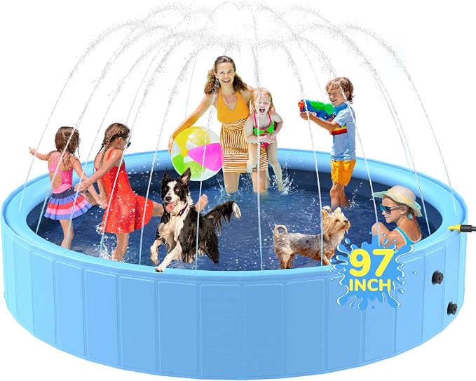 Sprinkler Pool for Kids, 97'' Non-Slip Kids Pool, Dog Swimming Pool for Kids, Heavy Duty Dogs Splash Pad Pools for Large Dogs, Hard Plastic Kiddie Pool for Backyard
