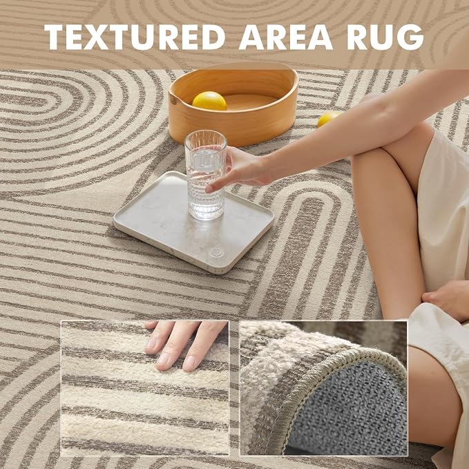 Brown Neutral 8x10 Area Rugs Textured Tufted Rugs for Living Room Bedroom Rug-Carpet Taupe Tan Geometric Moroccan Modern Rug Washable