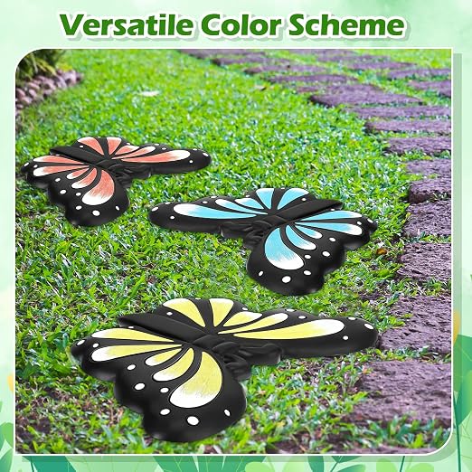 Landical 3 Pcs Butterfly Stepping Stone Resin Garden Stepping Stones Butterfly Outdoor Decorative Stones for Garden Lawn Walkway Pathway Decorations, 9.84 x 7.28 Inch