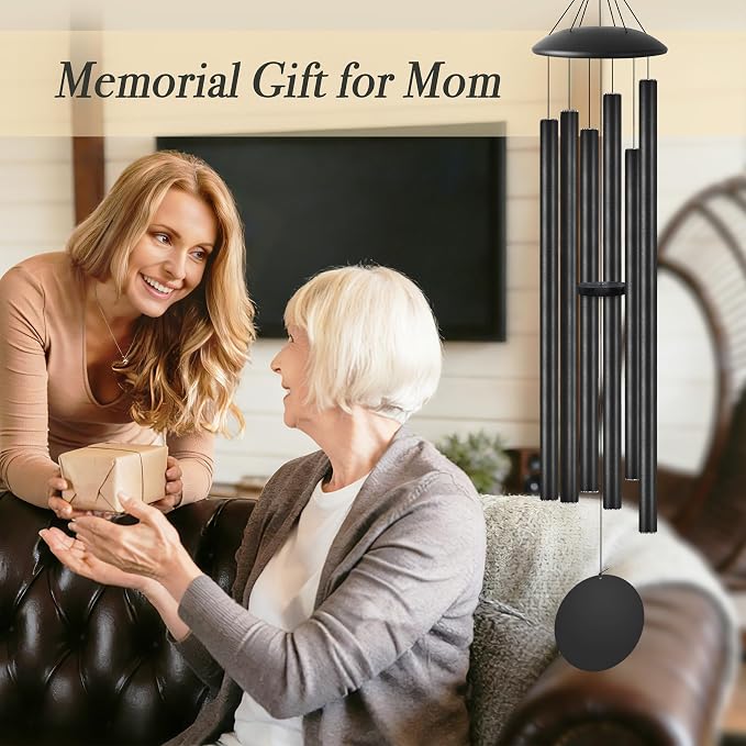 60" Extra Large Wind Chimes with Outside Deep Tone, 6 Thick and Bold Aluminum Tubes, Coolest Metal Windchimes Outdoors, Unique Gift for Mom Women Grandma Neighbors, Garden Decoration(Black)