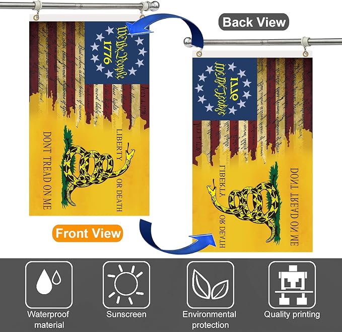 Don't Tread On Me Flag 3x5 Ft, Gadsden Dont Tread On Me Flags Banner, Double Printed USA American Rattlesnake Garden Flag Outdoor With UV Fade Proof
