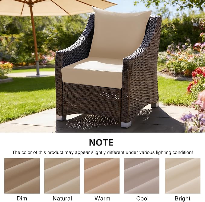 Outdoor Deep Seat Cushion Set, 24x24 Inch Water-Resistant & Fade-Resistant Outdoor Chair Cushions, Patio Furniture Cushions with Removable Cover for Patio Chair, Sofa, Beige (Set of 1)