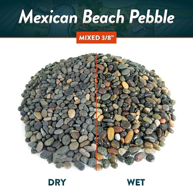 Mexican Beach Pebbles | 2000 Pounds of Smooth Unpolished Stones | Hand-Picked, Premium Pebbles for Garden and Landscape Design | Mixed, 3/8 Inch
