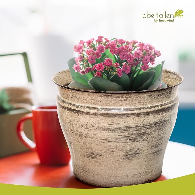Headwind Glazed Ironstone Vanhorne Collection – 14" Papyrus Beige Decorative Plant Pot – Lightweight & Triple Coated w/Drainage Flower Pot for Indoor Plants & Outdoor Planter Use by Robert Allen