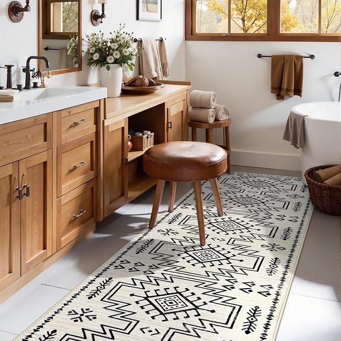 Lahome Western Runner Rug for Hallway Non Slip, 2.5x8 Moroccan Entryway Rug | Boho Aztec Washable Low Pile Soft Runner Rug for Kitchen Bathroom, Long Carpet for Entrance Indoor