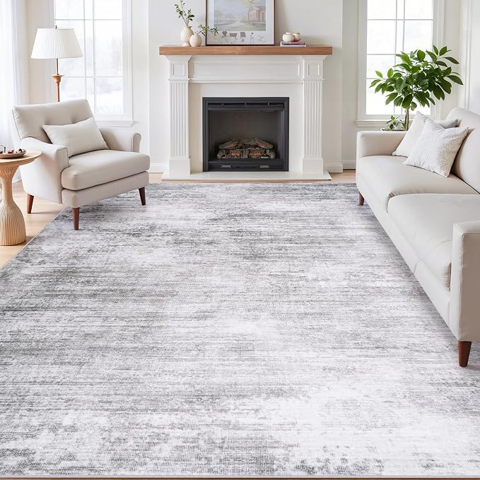 Tosuoka Washable Rug 8x10 Area Rugs for Living Room, Gray Abstract Soft | Bedroom Rug, Grey, Non-Slip, Low-Pile, Modern, Large, Indoor Carpet for Nursery Dining Room Office Home