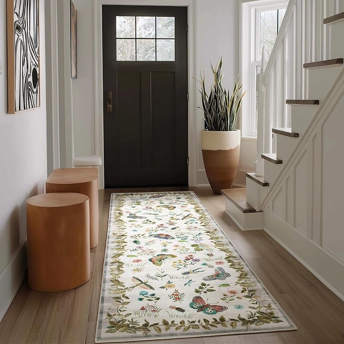 Machine Washable Kitchen Runner Rugs: 2'x6' Entryway Rug Runner Stain Resistant Non Slip Low Pile Soft Carpet Runners for Hallways Indoor Entryway Kitchen Laundry Room Bedroom Farmhouse