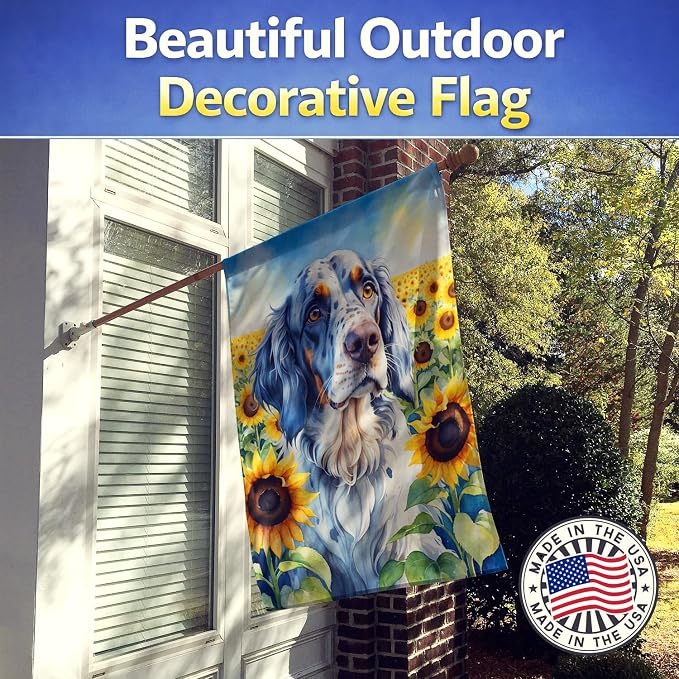 Caroline's Treasures DAC6075CHF English Setter in Sunflowers House Flag Large Porch Sleeve Pole Decorative Outside Yard Banner Artwork Wall Hanging, Polyester, House Size, Multicolor
