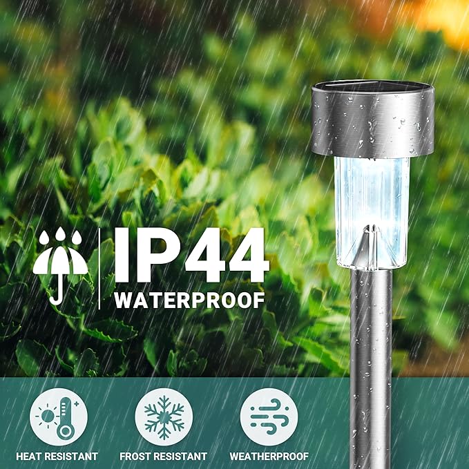 GIGALUMI 16 Pack Solar Lights Outdoor Waterproof,Stainless Steel LED Solar Garden Lights for Patio, Lawn, Yard and Landscape(Cold White)