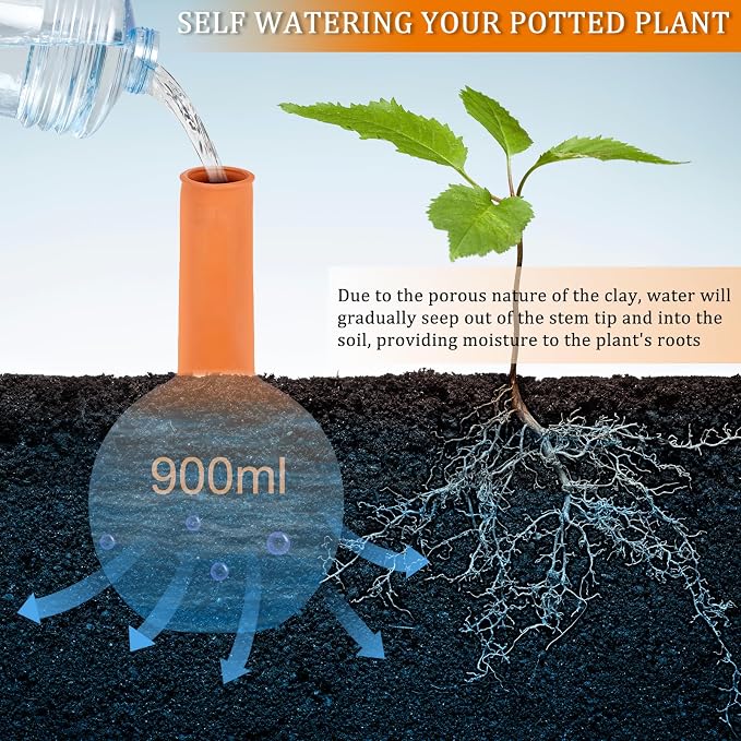 30 oz Terracotta Plant Watering Globes(3Packs), Self-Watering Clay Irrigation Device, Automatic Slow-Release Watering for Indoor & Outdoor Plants, Up to 2 Weeks, for Vacations & Large Potted Plants