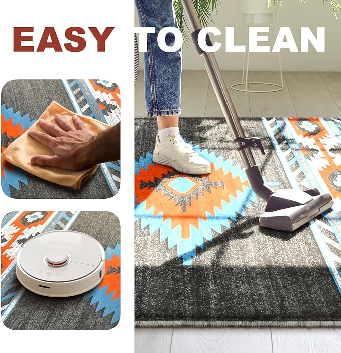 YHSF Southwestern Area Rug - Anti Static & Washable - Lead, 5 ft x 7 ft | Soft Native American Tribal Floor Rugs for Living Room, Bedroom, Hallways, and More - Easy-to-Clean Home Decors