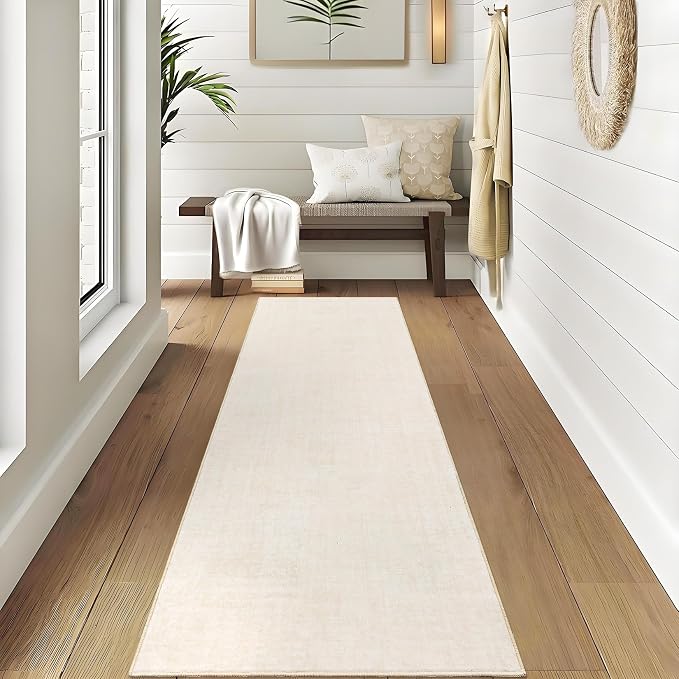Garvee Solid Runner Rug 2x6 Washable Runners for Hallways Ivory White | Non Slip Kitchen Rugs, Modern Faux Wool Entryway Bathroom Rug Runners, Modern Abstract Rugs for Laundry Room Kitchen Bedroom