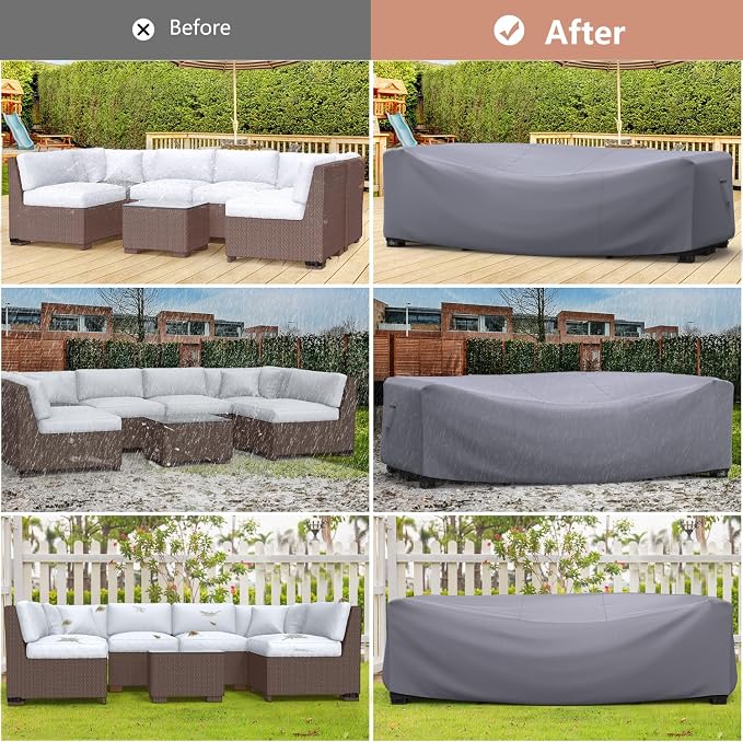 Mrrihand Heavy Duty Patio Furniture Covers, Outdoor Furniture Covers Waterproof Sectional Sofa Set, Patio Table and Chair Set Cover 74" L×47" W×28" H,Grey