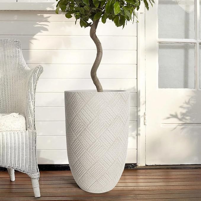 Oakrain Large Rustic Planters for Indoor Plants, 17.7" Tall Decorative Planter Pot with Drainage Hole, Modern Floor Vase for Home Decor, Living Room, Entryway, Beige