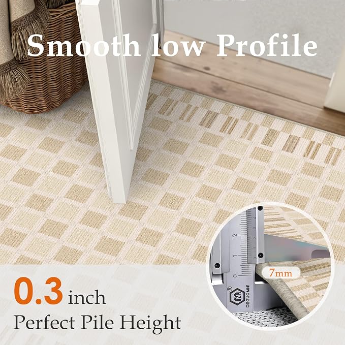 Beige 8x10 Washable Area Rug Living Room Large Non Slip Carpet | Soft, Low Pile, Modern, Pet Friendly, Indoor Rugs for Bedroom, Office, Nursery, Dining Room, Kids Room