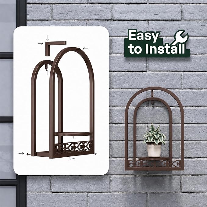 Hanging Planter for Indoor & Outdoor Plants, Mid Century Modern Iron Frame Wall Decor for Living Room Garden Patio 3 Pack Coffee（No Light）