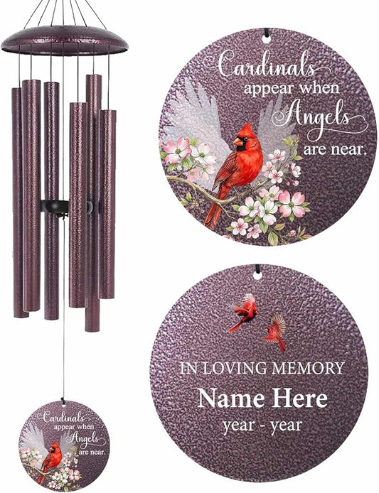 Memorial Wind Chimes for Loss of Loved One/Mom/Dad Personalized Cardinal Deep Tone Wind Chime, Sympathy Gifts for Remembrance Grief Condolences