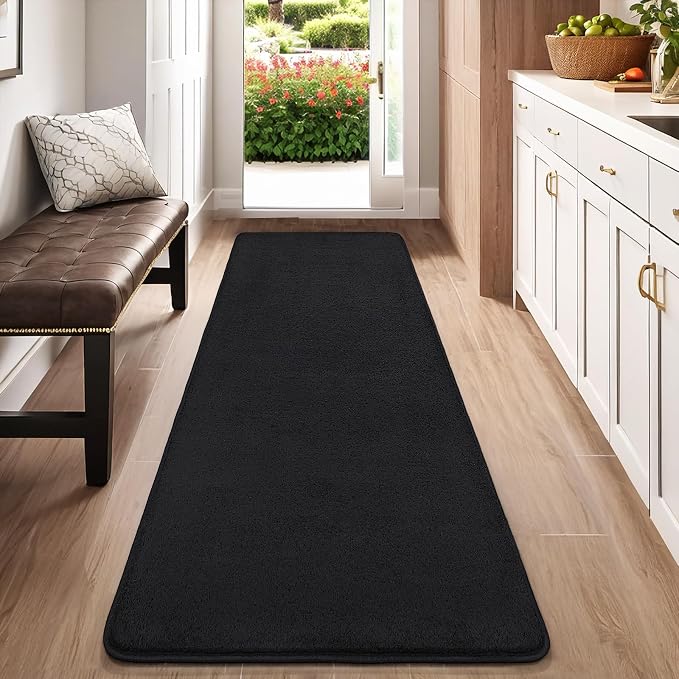 AROGAN 2x8 Runner Rug for Hallway, Long Runner Rugs Non Slip, Black | Soft Washable Memory Foam Carpet for Bedroom, Non Slip Backing Runners Rug for Hallways, Kitchen, Bathroom, Entryway Home