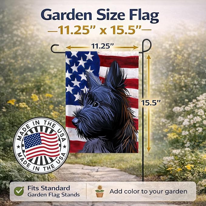 Caroline's Treasures CK6709GF Skye Terrier Dog American Flag Garden Flag Mailbox Flag Decorative Yard Flag Banner Outside Patio Artwork Yard Flower Beds, Garden Size, Multicolor