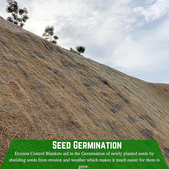 Farm Plastic Supply 100% Biodegradable Erosion Control Blanket - Straw/Coconut Straw Garden and Landscape Cover, Straw Blanket, Erosion Control (4' x 112.5')