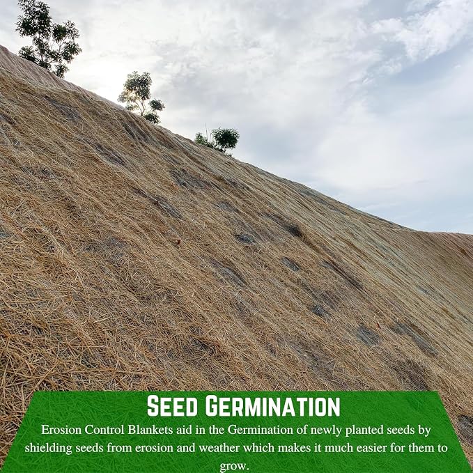 Farm Plastic Supply - 100% Biodegradable Erosion Control Blanket - Straw/Coconut Straw Garden and Landscape Cover, Straw Blanket, Erosion Control (5' x 112.5')