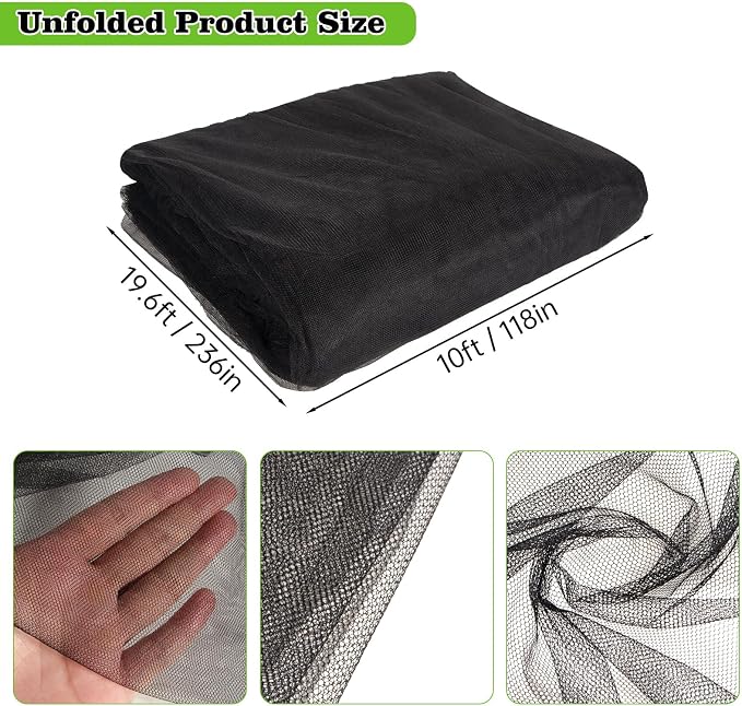 20 x 10 Ft Mosquito Netting for Garden Patio, Breathable Mesh Net for Bird and Insect Protection, Plant Cover for Vegetables, Fruits and Flowers, 3x6m Black