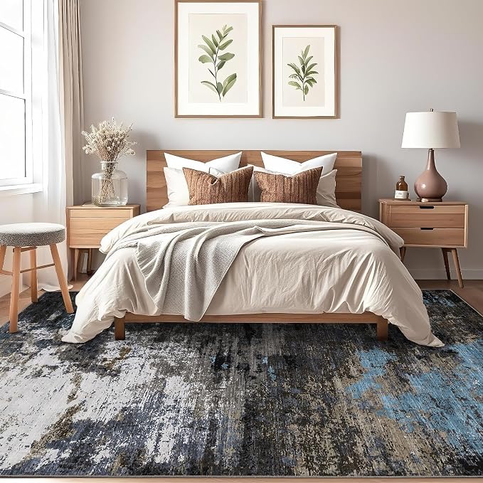 GarveeHome Abstract Area Rugs 5x7 Ultra-Soft Modern Indoor Grey Brown | Non-Slip Backing, Stain-Resistant Low Pile Floor Cover, Colorful Indoor Mat, Bedroom, Kitchen, Laundry