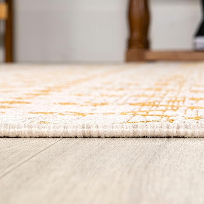 JONATHAN Y Moroccan Geometric Indoor Outdoor Round Area Rug 5 Ft Cream/Yellow, Ourika Textured Weave for Backyard, Patio, Porch, Easy-Cleaning, High Traffic, Pet-Friendly, Non-Shedding (SMB108J-5R)