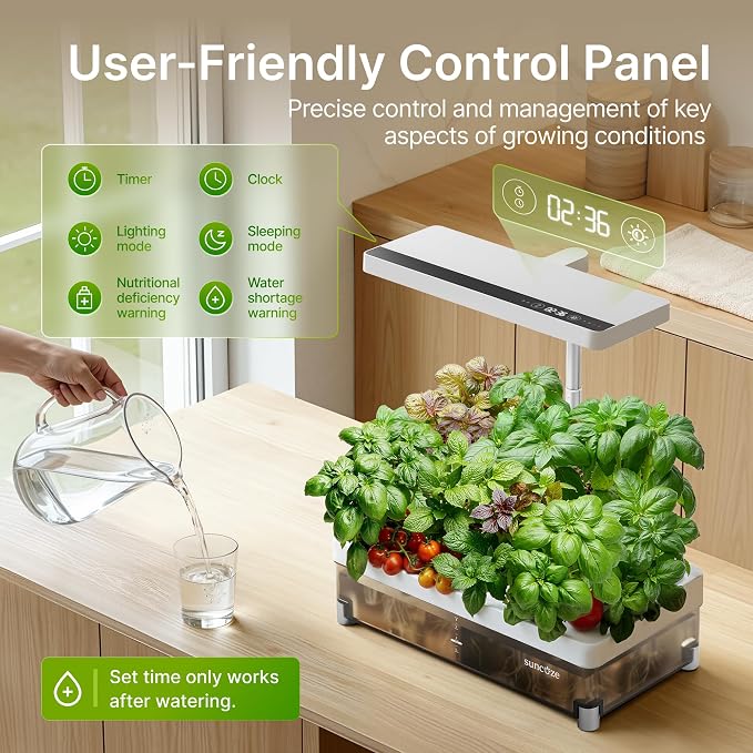SUNCOZE Hydroponics Growing System 13 Pods, with Dimmable Light | 4L Visible Water Tank, Adjustable Height to 12.8 in, Digital Timer, Water Reminder, Indoor Herb Garden, Gardening Gifts