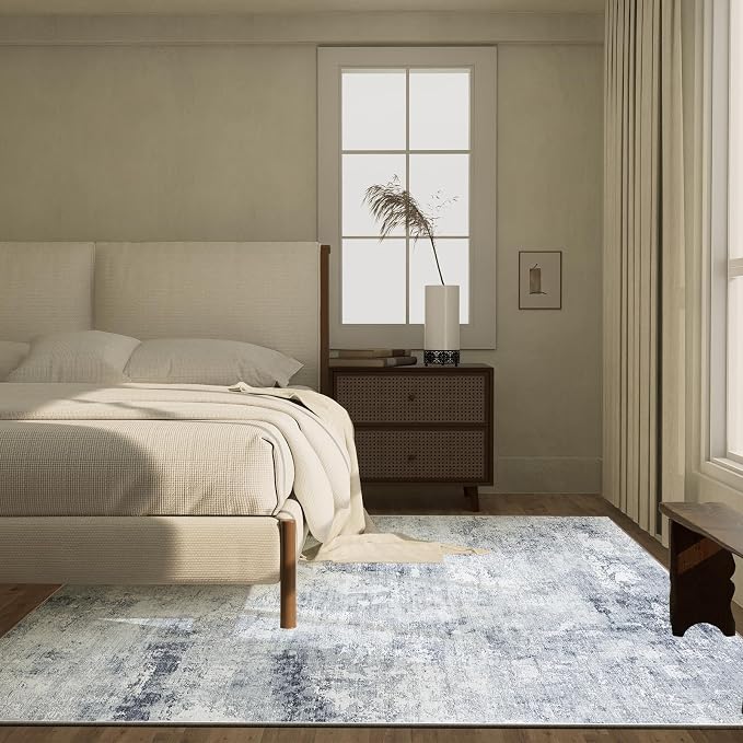 5x7 Area Rugs for Living Room: Machine Washable Rug for Bedroom Non Slip Low Pile Soft Faux Wool Non Shedding Distressed Vintage Boho Carpet for Dining Room Kitchen Nursery Farmhouse Entryway Office