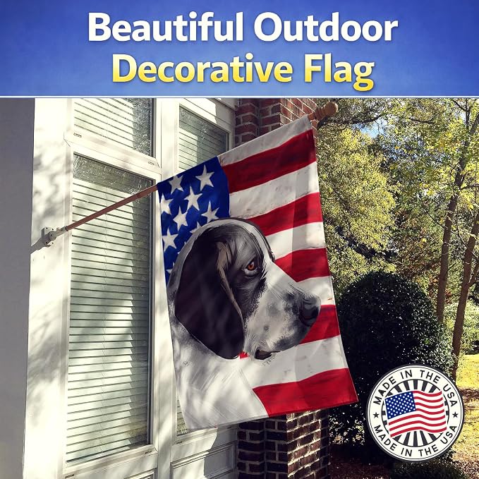 Caroline's Treasures CK6457CHF Braque d'Auvergne Dog American Flag House Flag Large Porch Sleeve Pole Decorative Outside Yard Banner Artwork Wall Hanging, Polyester, House Size, Multicolor