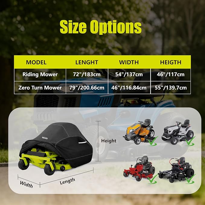 YSPACE Zero Turn Lawn Mower Cover, Heavy Duty 600D Waterproof Cover with Reflective Strips, Fits Up to 60" Deck, Windproof Buckles & Storage Bag for Greenworks, EGO, Craftsman, Husqvarna, Honda