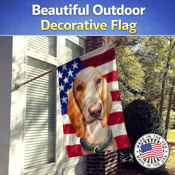 Caroline's Treasures CK6658CHF Porcelaine Dog American Flag House Flag Large Porch Sleeve Pole Decorative Outside Yard Banner Artwork Wall Hanging, Polyester, House Size, Multicolor