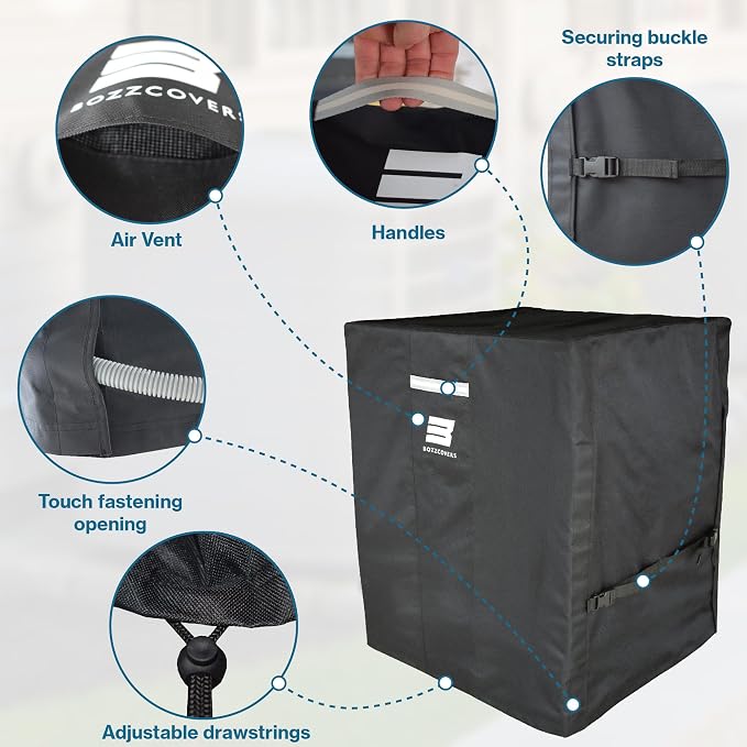 Air Conditioner Cover for Outside Units - 38”L x 38”W x 40”H inch, Heavy Duty 600D Tear Resistant Material, Weatherproof and Windproof, Universal Waterproof AC Unit Condenser Cover Outdoor – Black