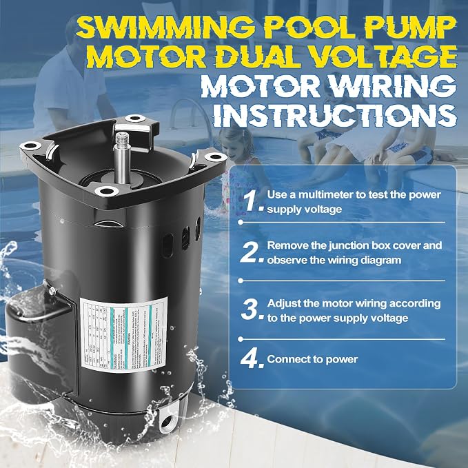 B2848 Pool Pump Motor 1HP 56Y Frame Replacement for Century A.O. Smith | Single Speed 3450 RPM, 56Y Frame, 115/230V Dual Voltage 8.0/16.0 Amps, 1045 Steel Shaft for Century A.O. Smith Pool Pumps