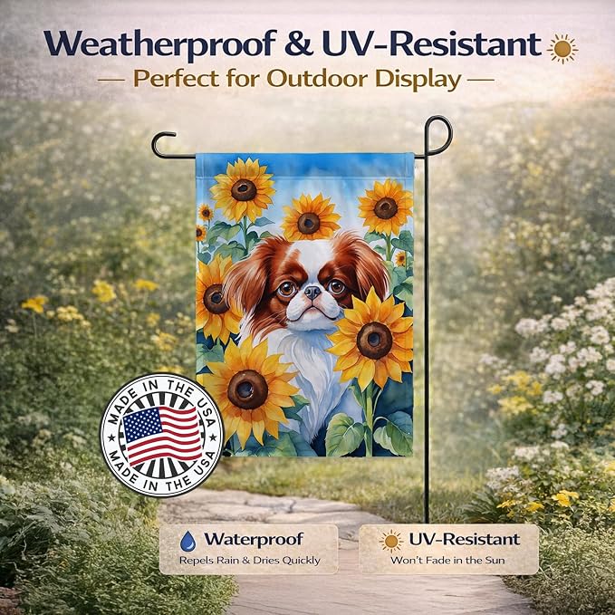 Caroline's Treasures DAC6104GF Japanese Chin in Sunflowers Garden Flag Mailbox Flag Decorative Yard Flag Banner Outside Patio Artwork Yard Flower Beds, Garden Size, Multicolor