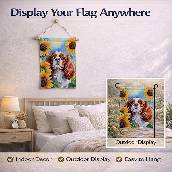 Caroline's Treasures DAC6047GF Cavalier Spaniel in Sunflowers Garden Flag Mailbox Flag Decorative Yard Flag Banner Outside Patio Artwork Yard Flower Beds, Garden Size, Multicolor